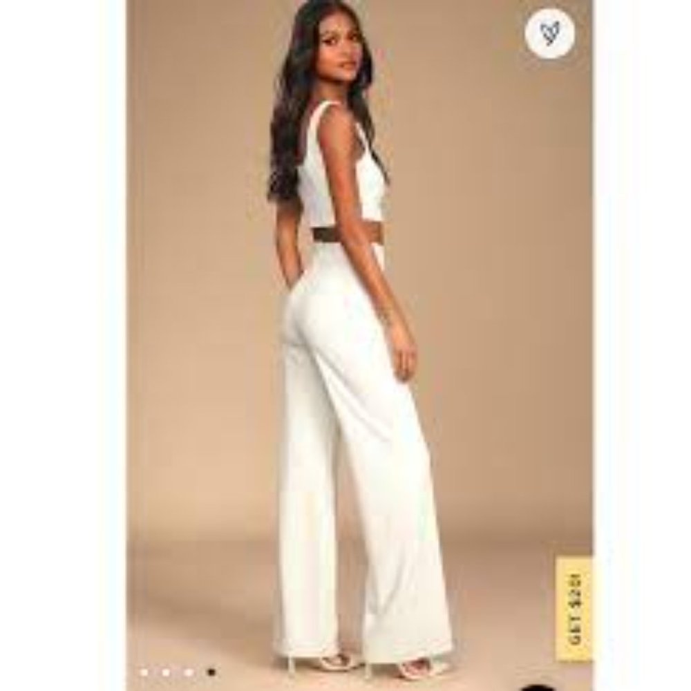 Lulu's White Two Piece Pants and Top  (Bottoms size SMALL, Top size MEDIUM)